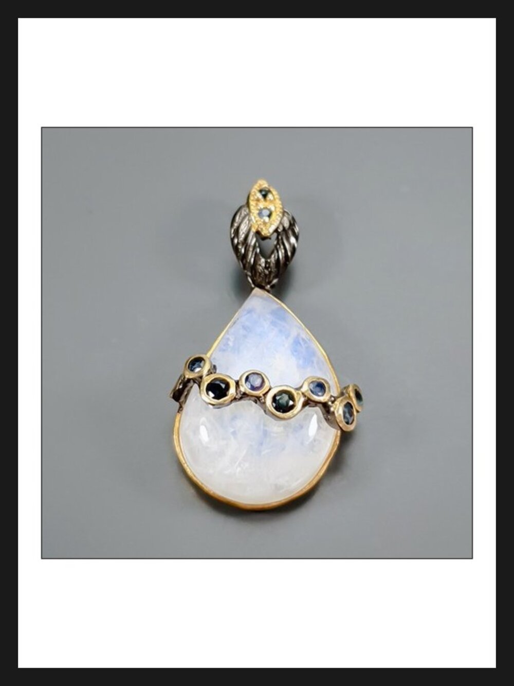 Pendant 24CT Natural Moonstone with Sapphire Accents 925